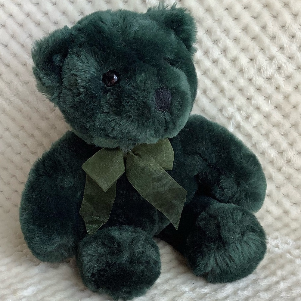 Creature Comforts Toys Inc Plush Dark Green Bear Stuffed Animal with Green Bow